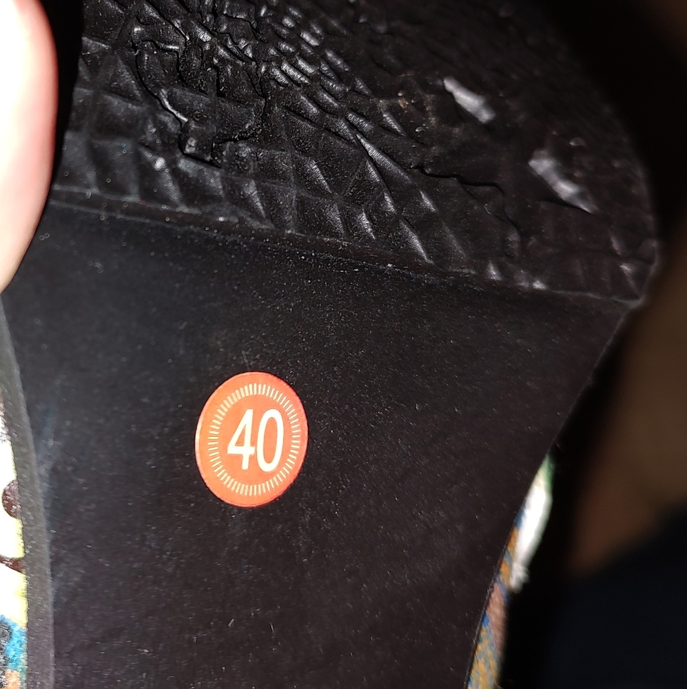 Vintage Embossed Vegan Leather Ankle Boots with Turquoise Color Buttons - Picture 4 of 4